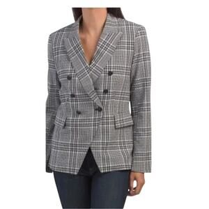 Maison d'Amelie Black White Plaid Double Breasted Notched Hem Blazer - M